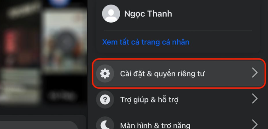 Truy cập cài đặt Facebook