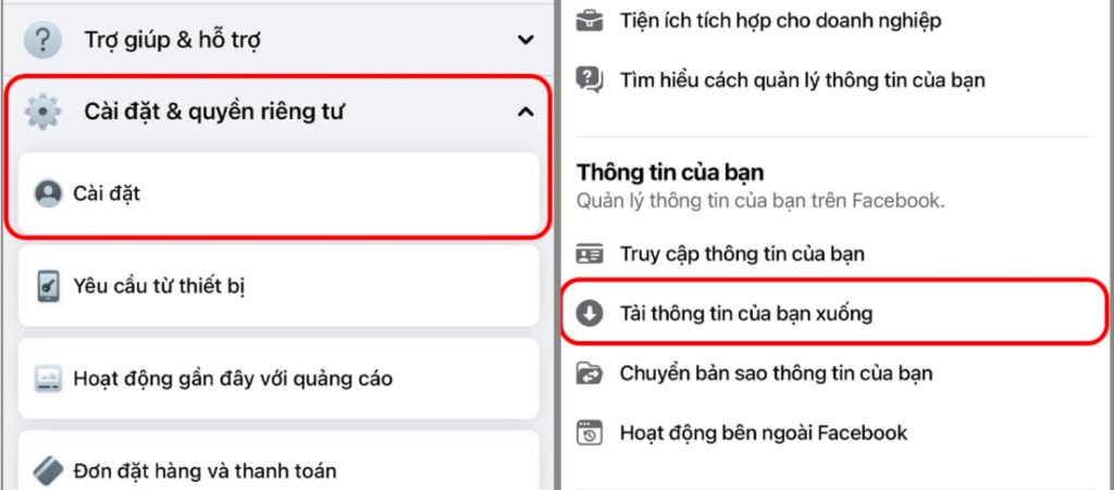 Tải thông tin cá nhân xuống